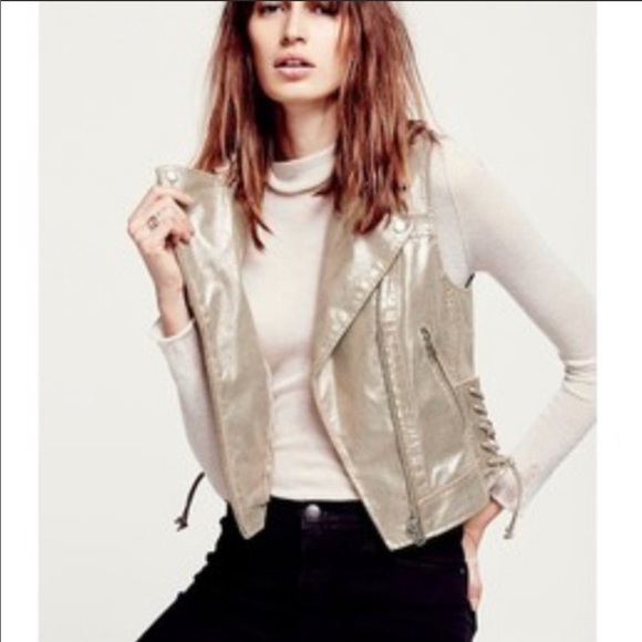 Free People Natural Rose Vegan Leather Gold Vest S - Picture 2 of 5